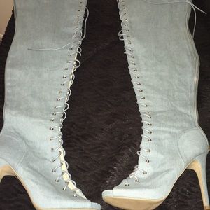 Jean thigh high lace up boots